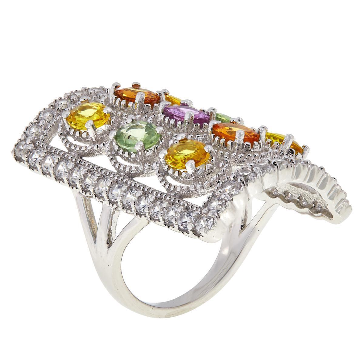 Colleen Lopez Sterling Silver Multi-Sapphire and White Zircon Ring. Size 5