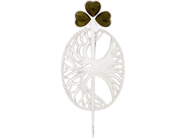Connemara Marble Sterling Silver Sweater Pin Design Tree of Life, Silver Tone