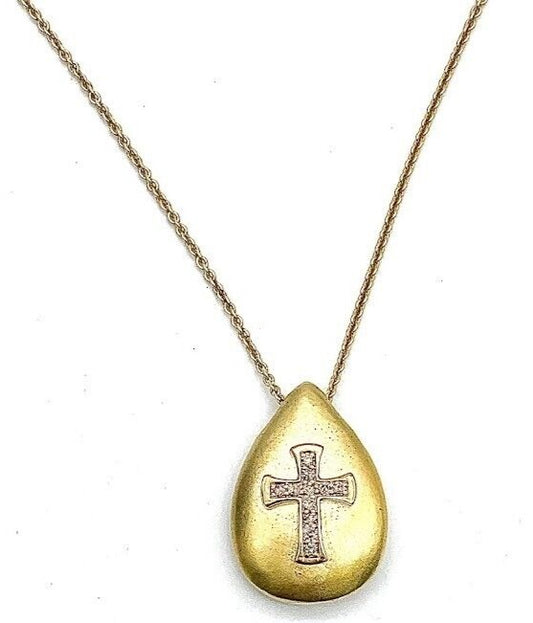 Rarities Sterling Silver Gold-Plated "Cross" Diamond Pendant Necklace. 18"