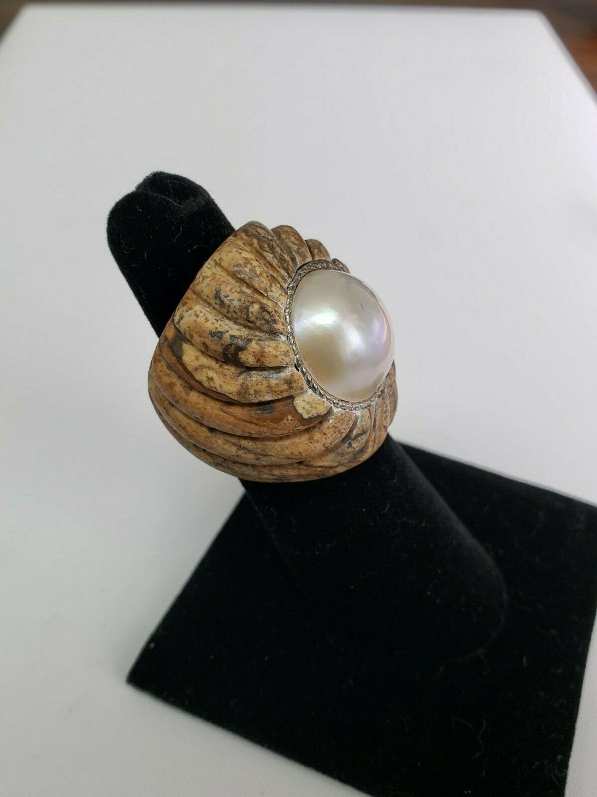 Colleen Lopez Calcite And Cultured Mabé Pearl Ring, Size 5.5