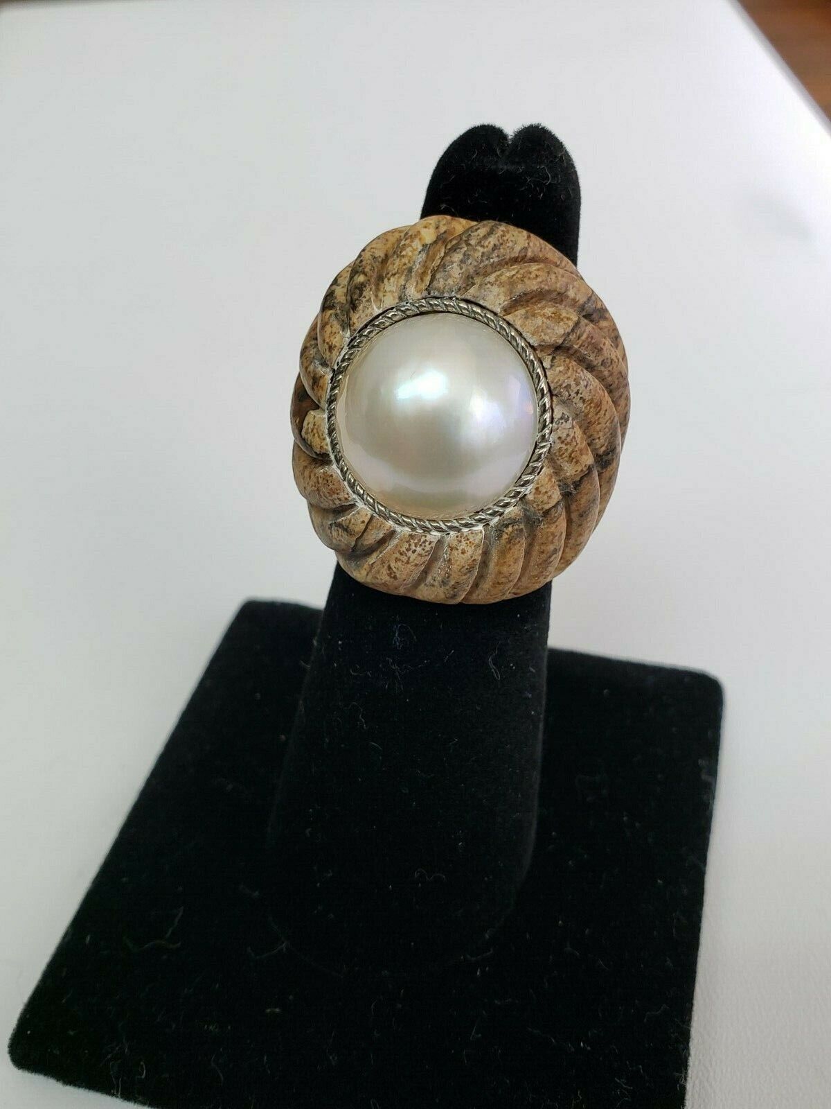 Colleen Lopez Calcite And Cultured Mabé Pearl Ring, Size 5.5