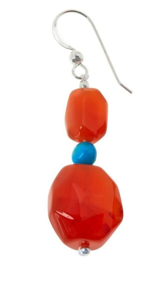 Jay King Sterling Silver Red-Orange Chalcedony & Turquoise Earrings.