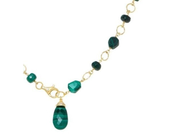 Rarities Goldtone Sterling Silver Malachite Convertible Necklace. 26"