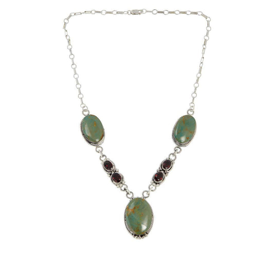 Chaco Canyon Sterling Silver Green Kingman Turquoise and Gemstone Necklace