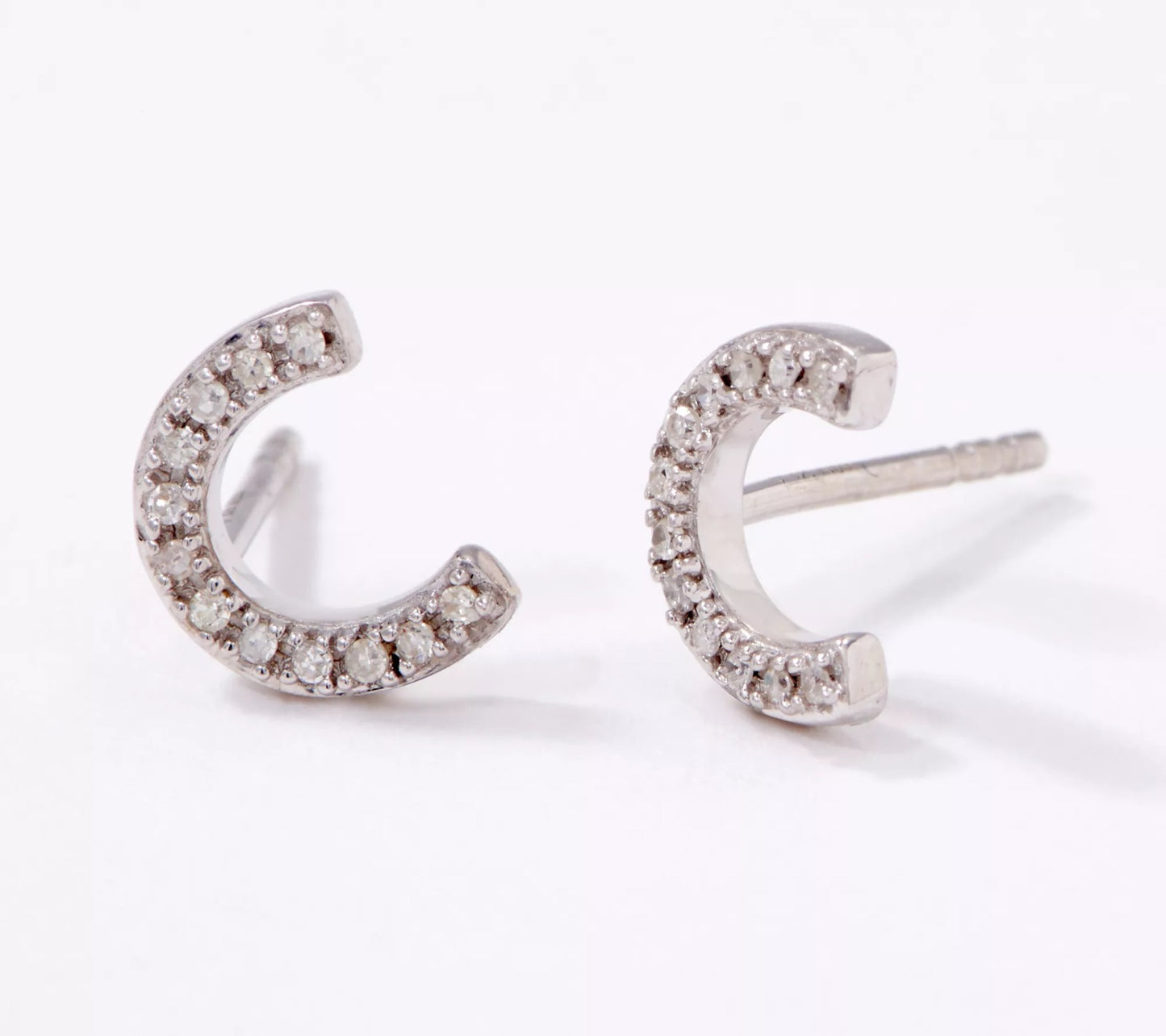 Affinity Round Diamond, C Initial Stud Earrings, Sterling Silver