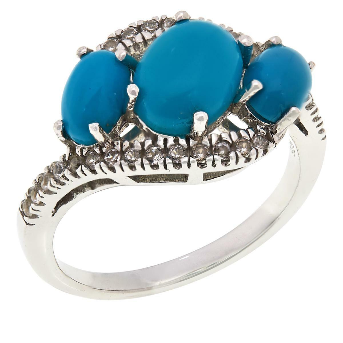 Colleen Lopez Sterling Silver Turquoise and White Zircon Ring, Size 5