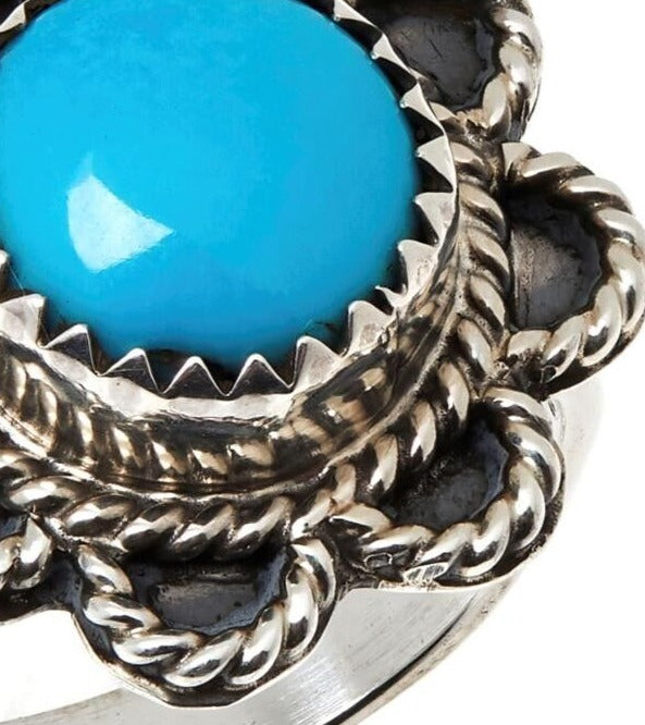 Chaco Canyon Sterling Silver Sleeping Beauty Turquoise Flower Ring. Size 5
