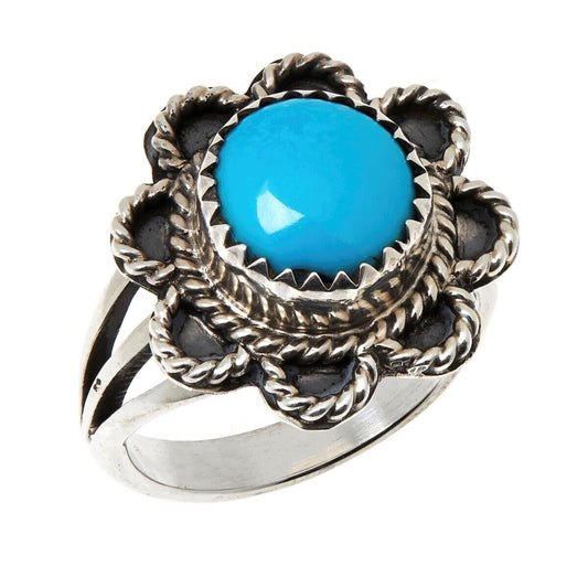 Chaco Canyon Sterling Silver Sleeping Beauty Turquoise Flower Ring. Size 5