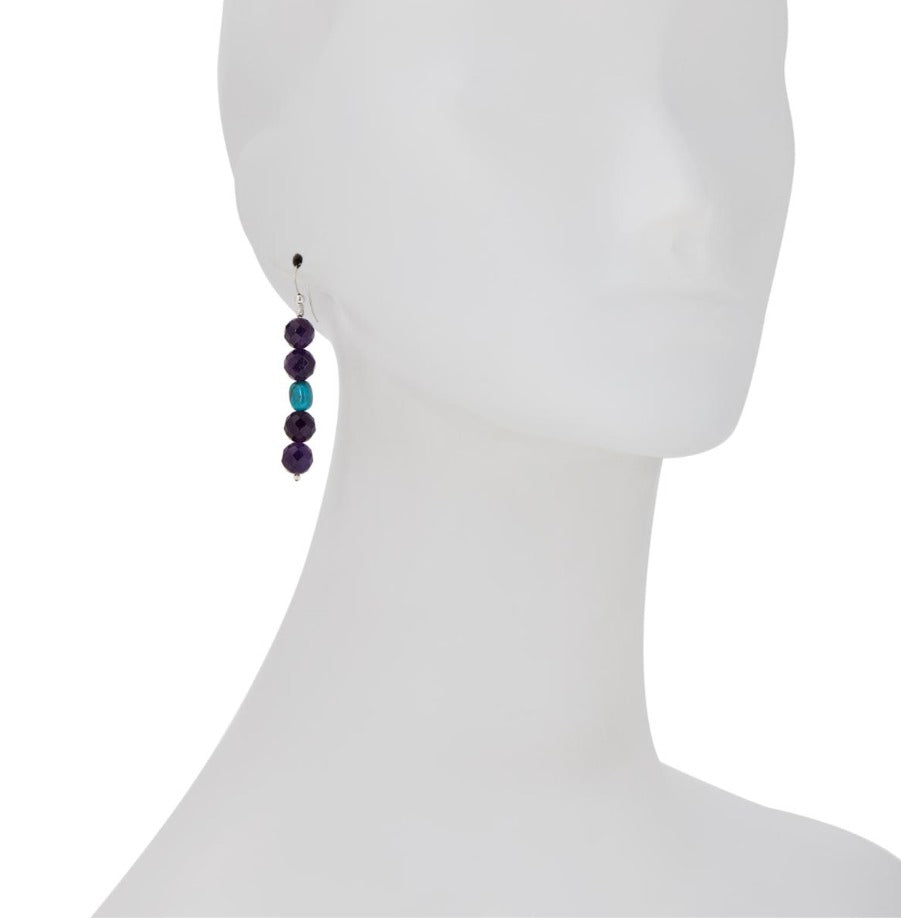 Jay King Sterling Silver Faceted Amethyst and Turquoise Beaded Earrings