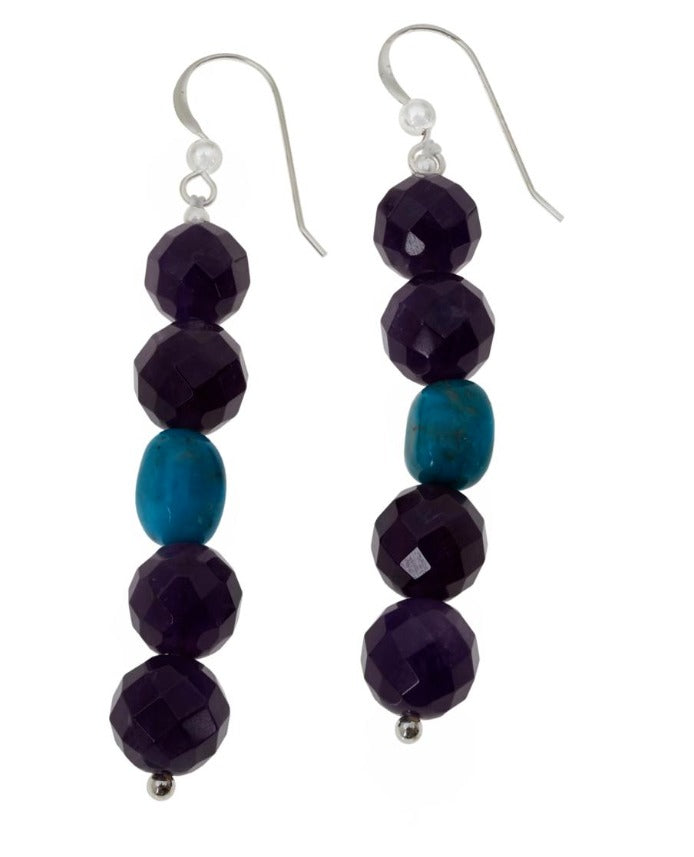 Jay King Sterling Silver Faceted Amethyst and Turquoise Beaded Earrings
