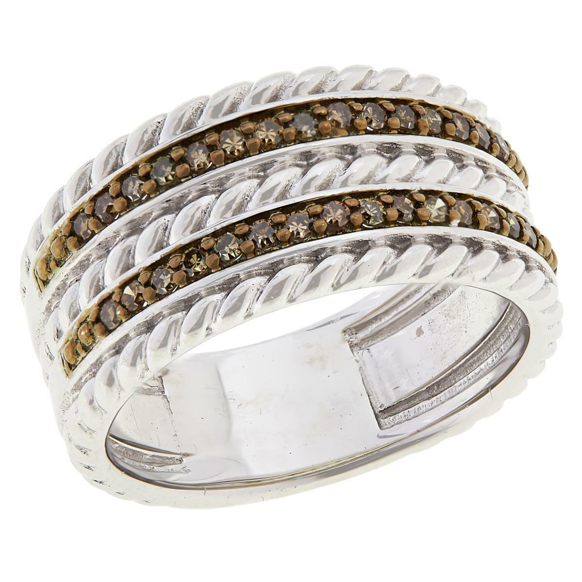 Colleen Lopez Sterling Silver Champagne Colored Diamond Rope Band Ring, Size 5