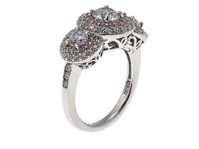 Absolute 2.07Ctw Cubic Zirconia Sterling Silver 3-Station Pavé Ring Size 5 $65