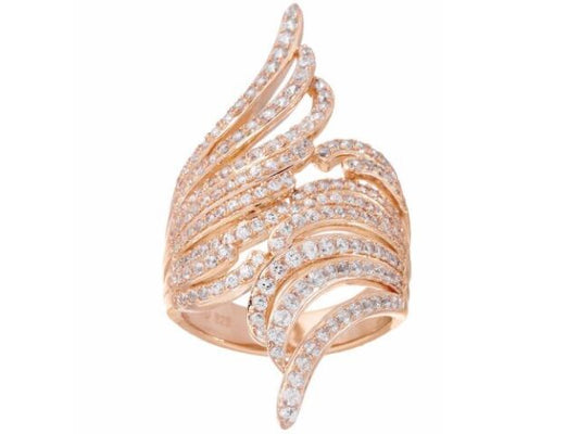 White Zircon 14K Rose Gold-Plated Sterling Elongated Bypass Ring Size 9 Qvc $237