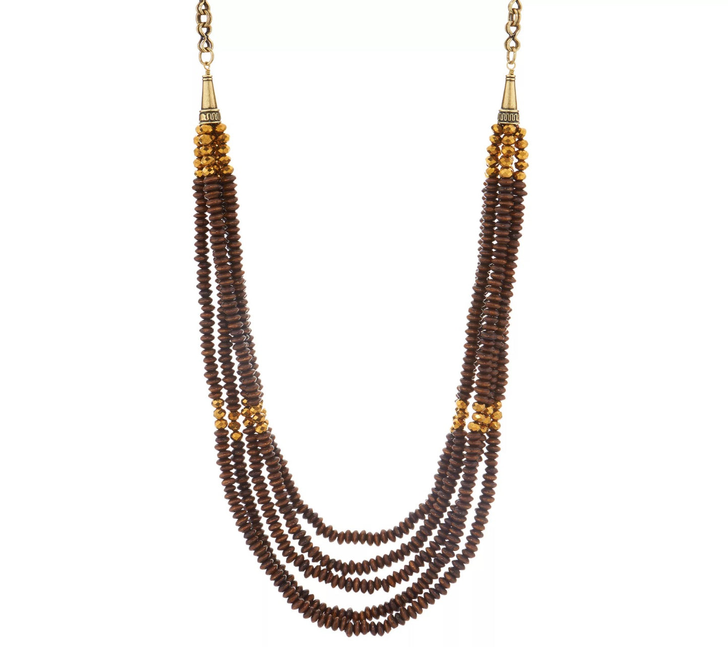 Joan Rivers Five Strand Wooden Bead, Glass Bead Necklace, GoldTone, 38"+3"