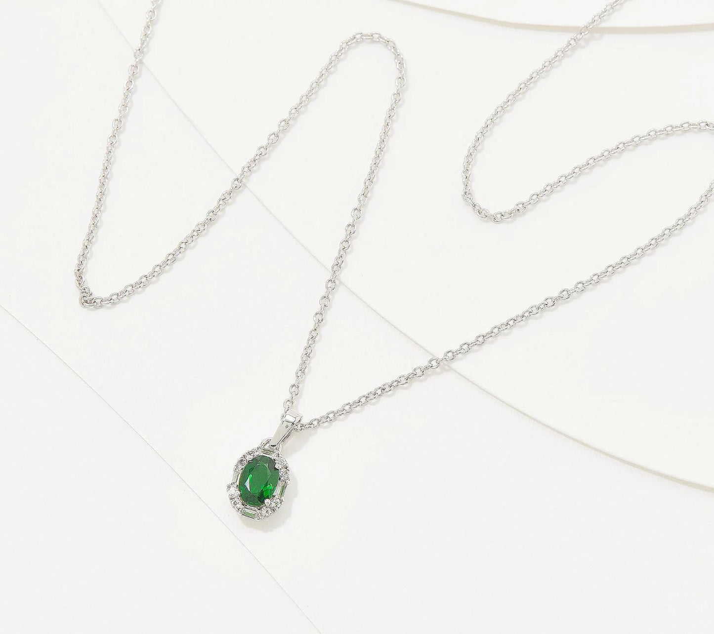 Generation Gems Exotic Oval Chrome Diopside, Sterling Silver, 18"+2" Necklace