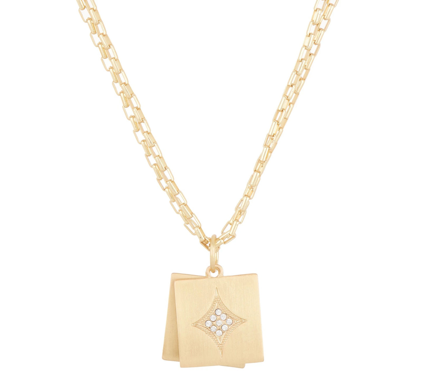BROOKE SHIELDS Round Crystal Open Link Chain Charm Necklace, GoldTone, 20.5"