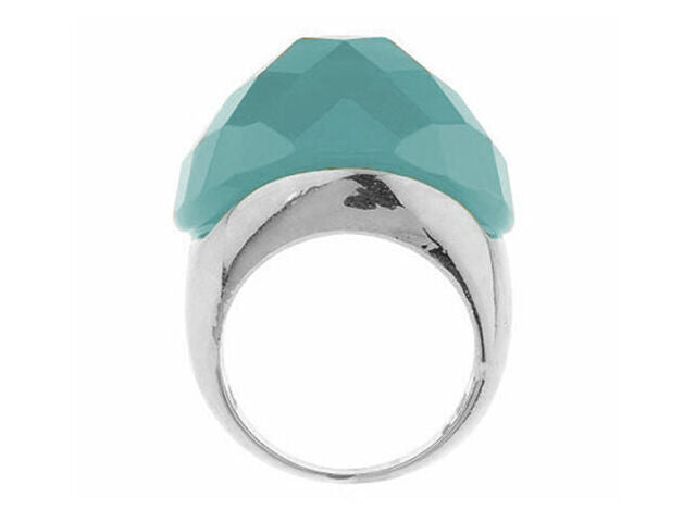 Vt Luxe Bold Faceted Turquoise-Colored Stone Dome Ring Size 7 Qvc Silvertone $65