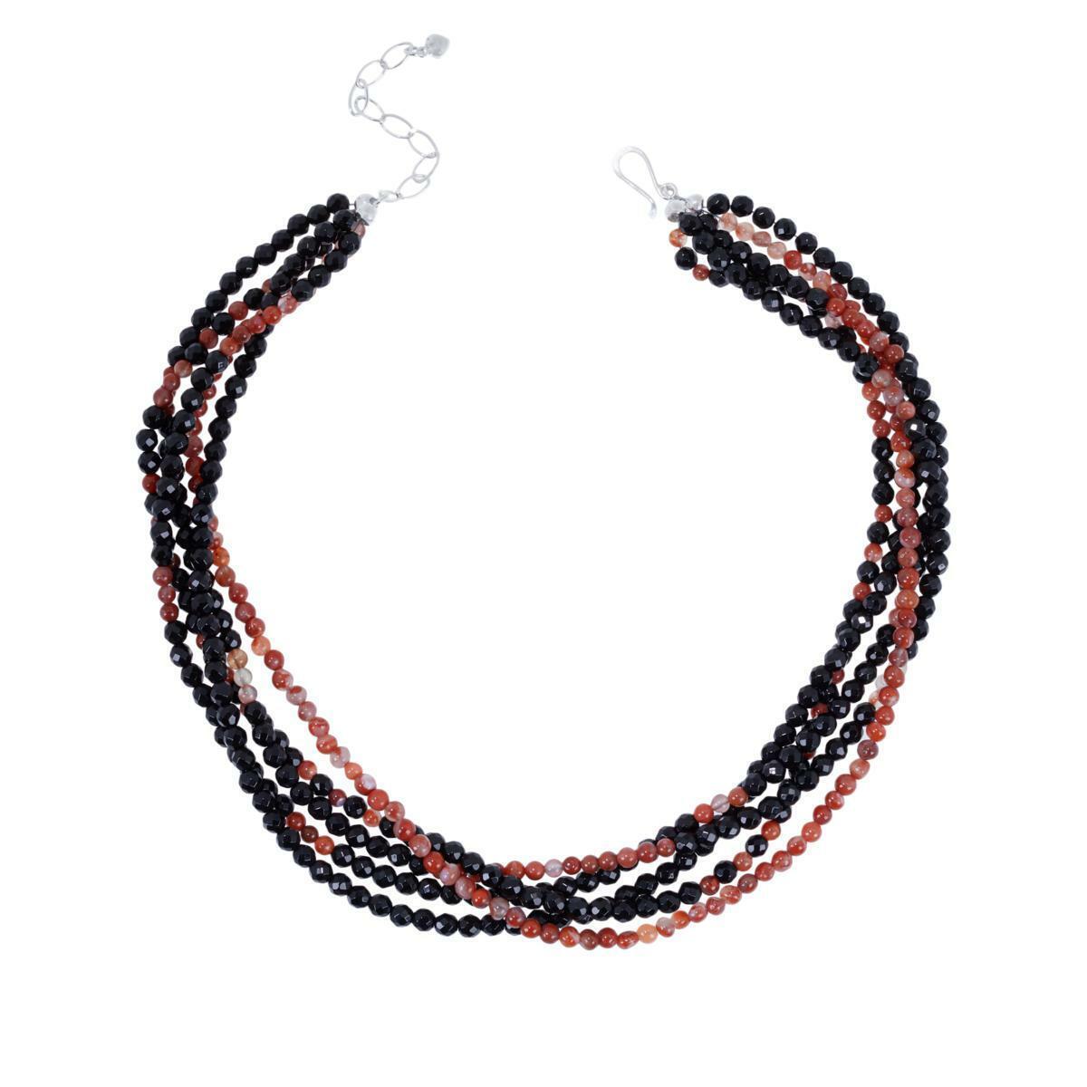Jay King Red Agate and Black Chalcedony Bead 5-Strand 18" Necklace ~