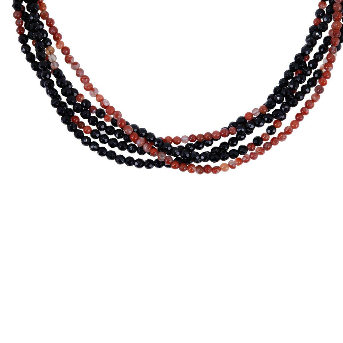 Jay King Red Agate and Black Chalcedony Bead 5-Strand 18" Necklace ~