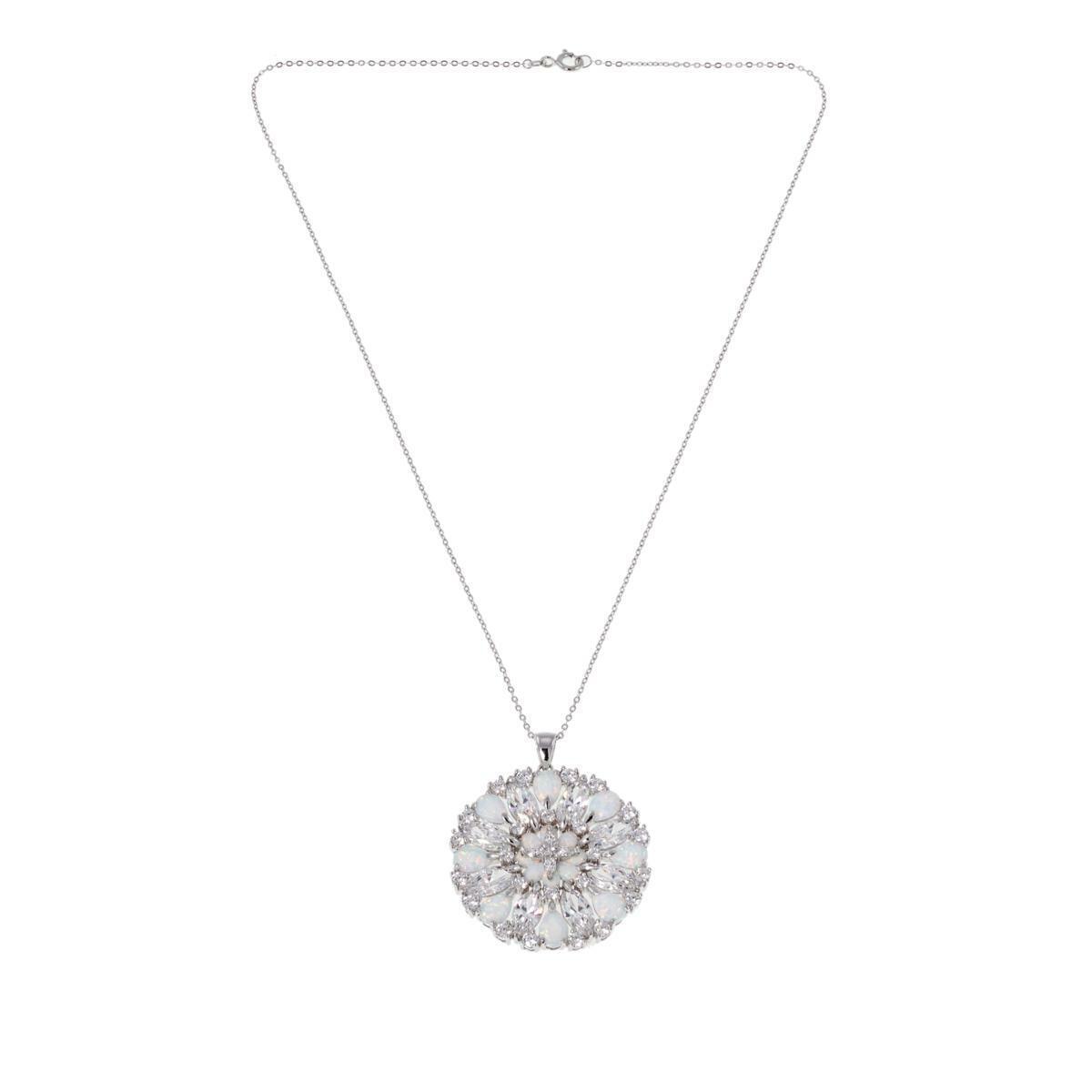 Absolute Sterling Opal & Cubic Zirconia Round Cluster Pendant Necklace HSN $190.