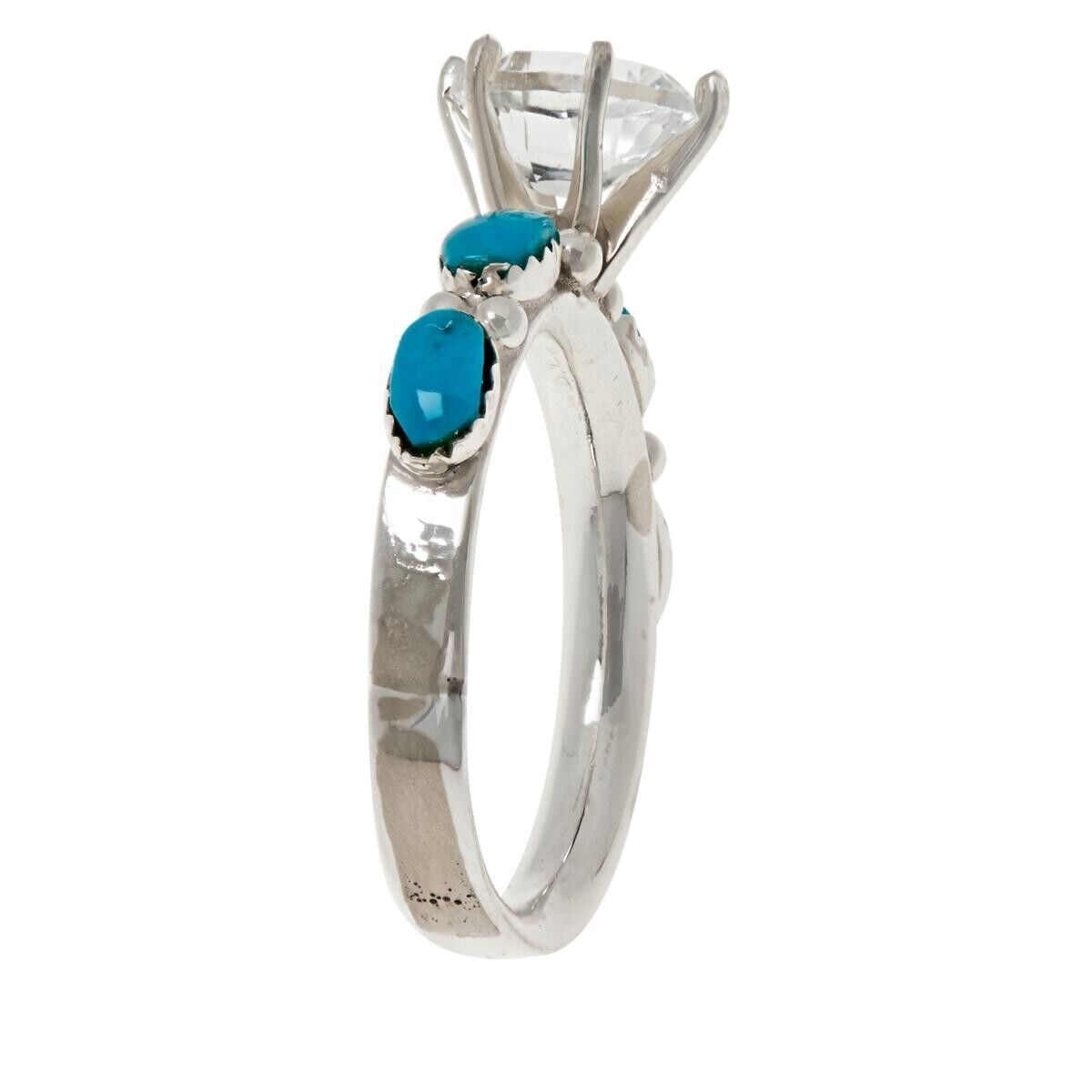 Chaco Canyon Sterling Silver Kingman Turquoise & White Topaz Station Ring Size 8