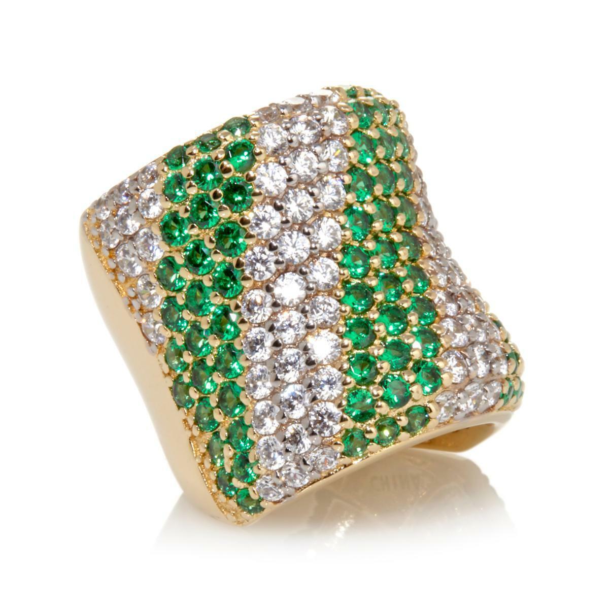 Victoria Wieck Absolute Vermeil Pave Simulated Emerald Ring Size 7 Hsn $199