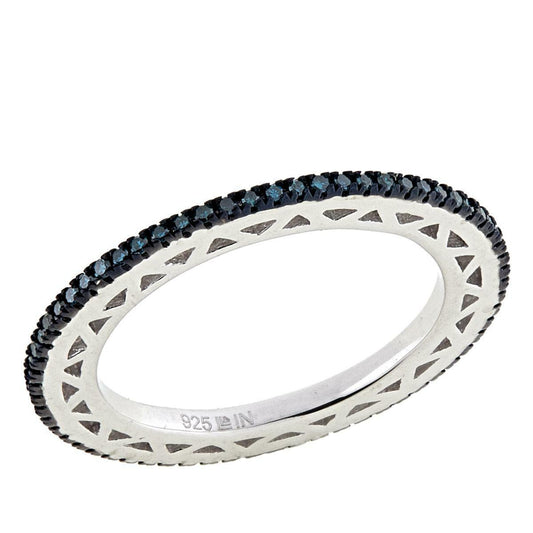 .25ctw BLue Colored Diamond Sterling Silver Eternity Band Ring Size 7 HSN $100