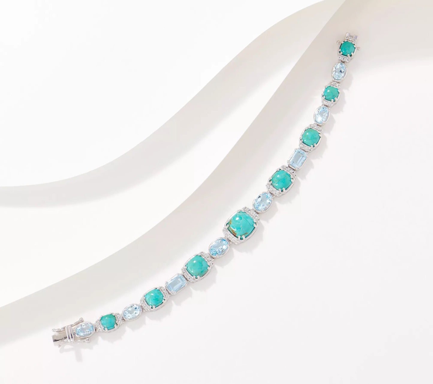 Generation Gems Turquoise & Sky blue Topaz Gem Bracelet Sterling Silver, 7-1/4"