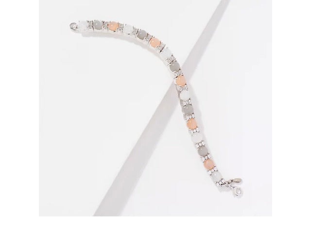 Affinity Gems Multi-Moonstone & White Zircon Tennis 8" Bracelet Sterling Silver