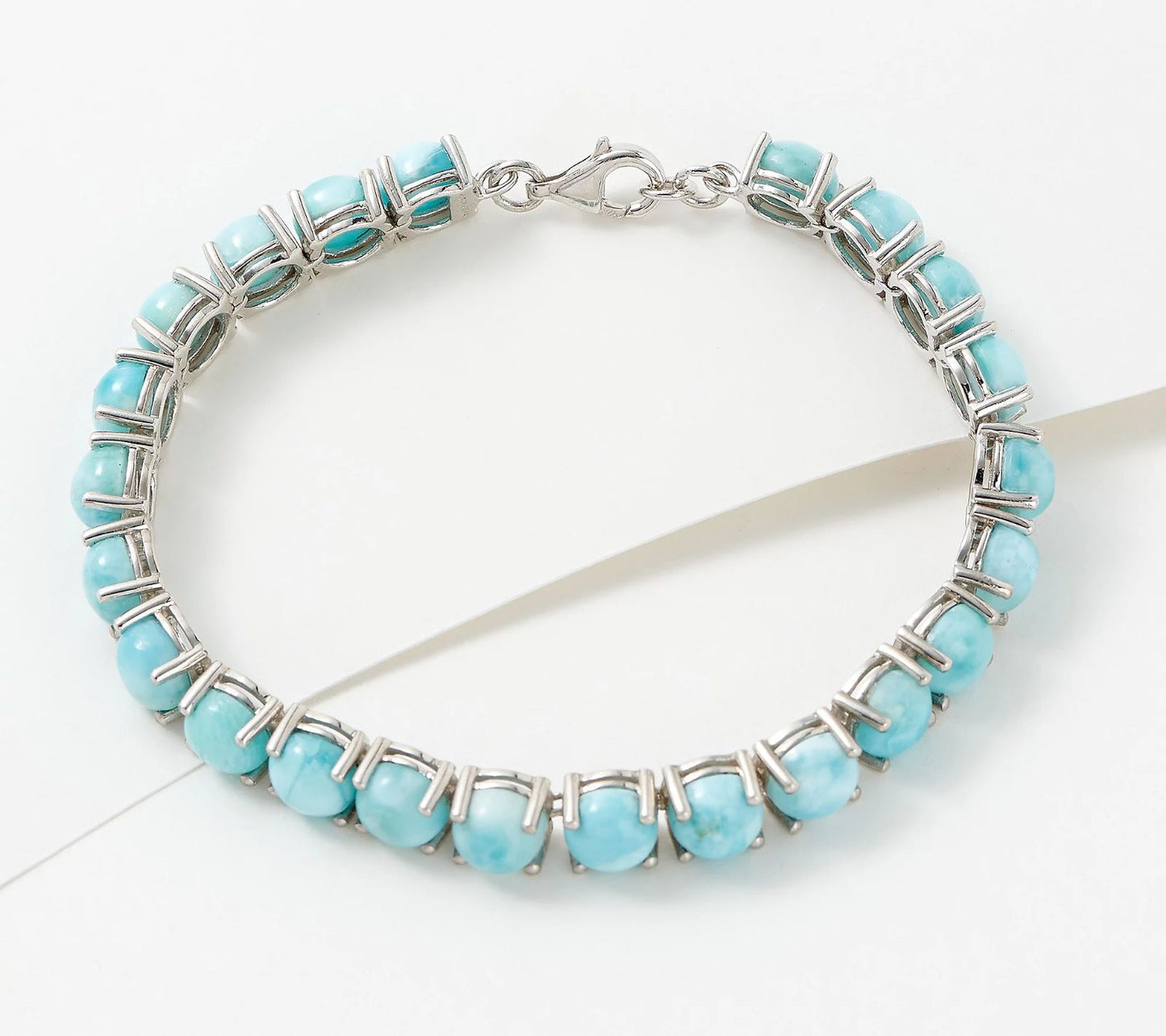 Affinity Gems Round Cut Blue Larimar Tennis Bracelet Sterling Silver, Sz 6-3/4"