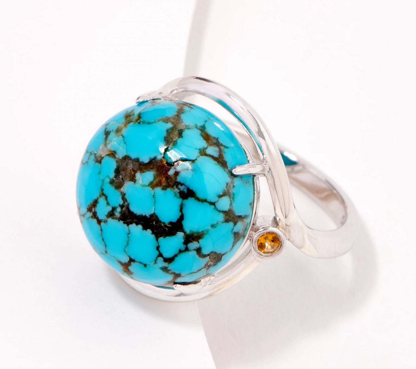 Generation Gems Round Turquoise, Citrine Domed Ring, SZ 10 Sterling Silver