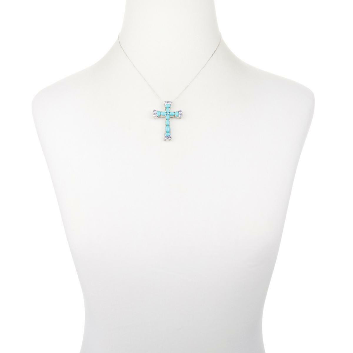 Colleen Lopez Turquoise and Tanzanite Cross Pendant with 18" Chain