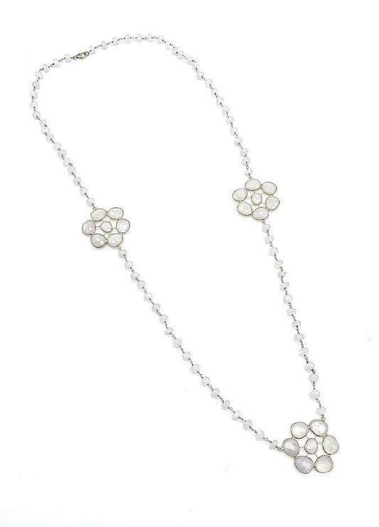 Rarities Sterling Silver Goldclad Moonstone Flower Beaded Necklace. 36"