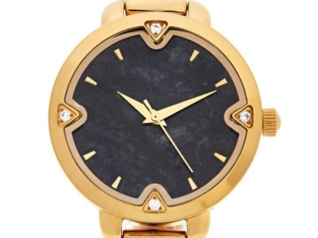 Jade of Yesteryear Goldtone Black Jade Adjustable Bangle Watch. 7" to  7-1/2"