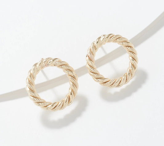 Sterling Silver Gold Tone Textured & Polished Rope Stud Earrings By Silver Style