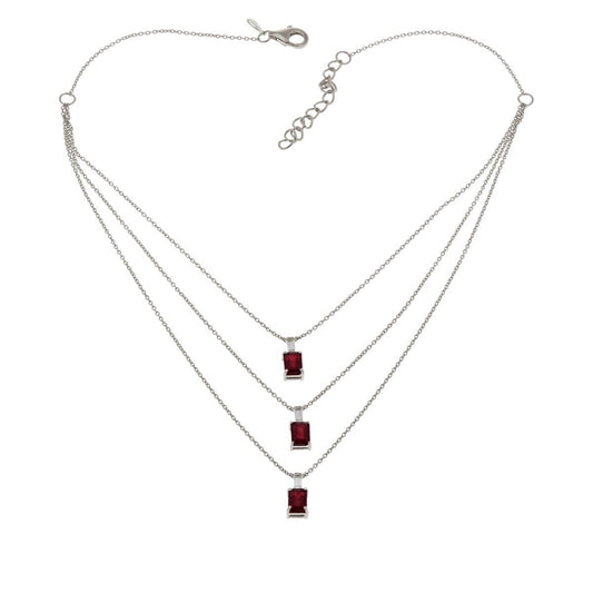 Rarities Sterling Silver GlassFilled Ruby 3Tier Y-Drop Necklace. 15" +2"