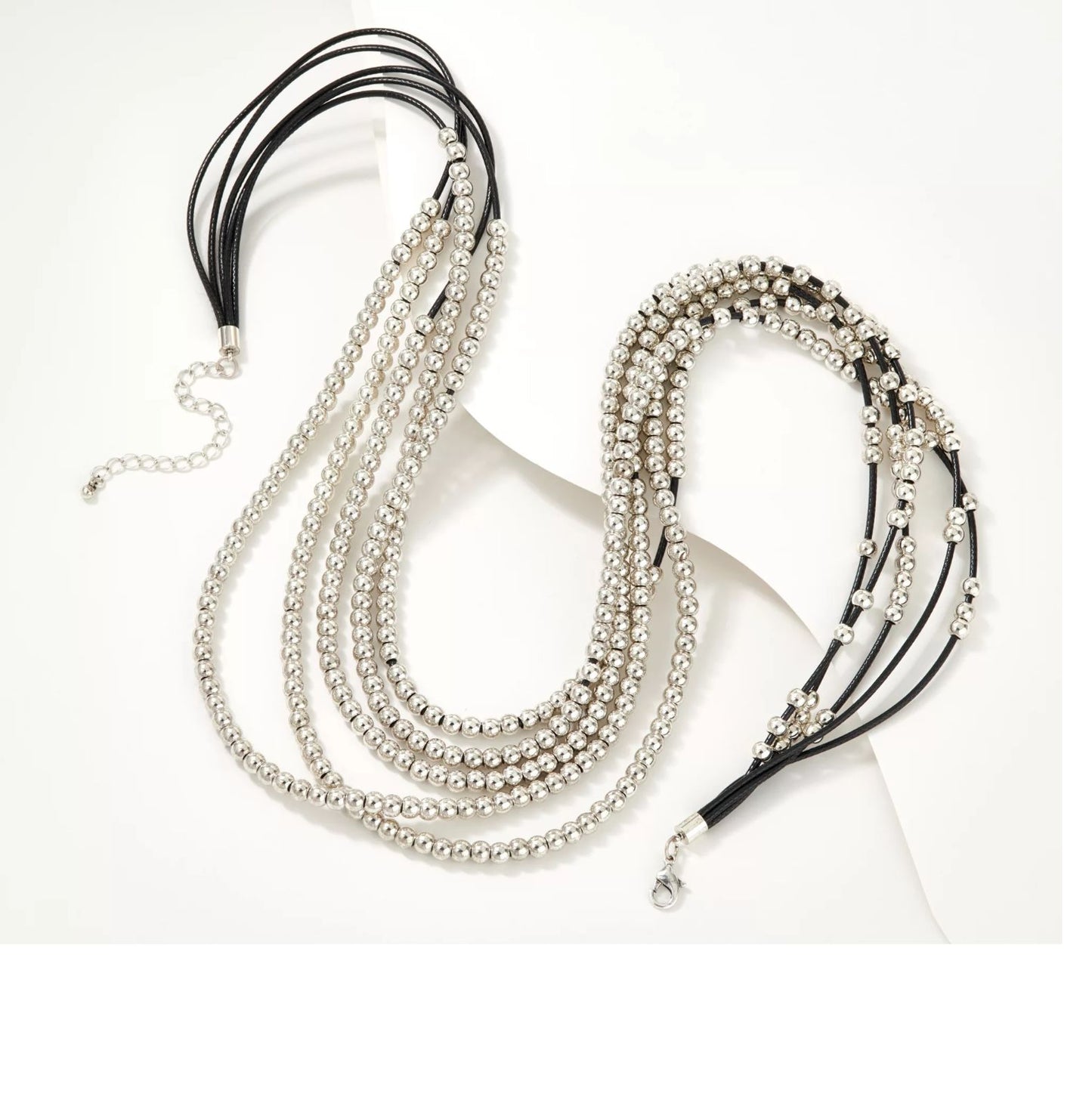 Susan Graver Multi-Strand Beaded Silvertone Necklace Size 27"+3.5"