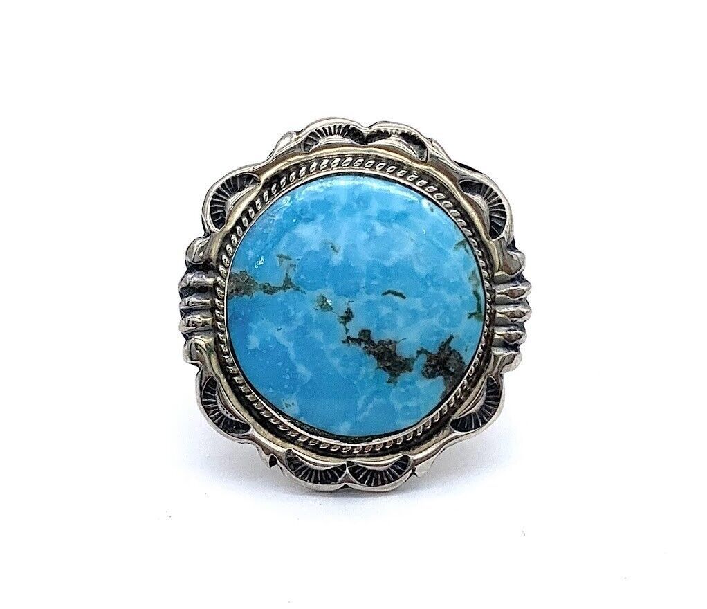 Chaco Canyon Sterling Silver Navajo Kingman Turquoise Statement Ring. Size 6