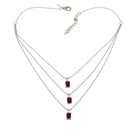 Rarities Sterling Silver Glass Filled Red Ruby 3-Tier Y-Drop Necklace. 15" -17"