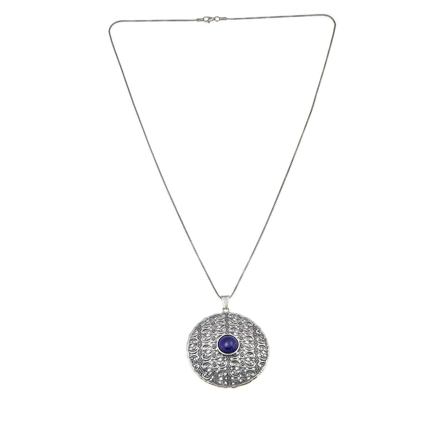 LiPaz Sterling Silver Lapis Circle Pendant with Chain. 24"