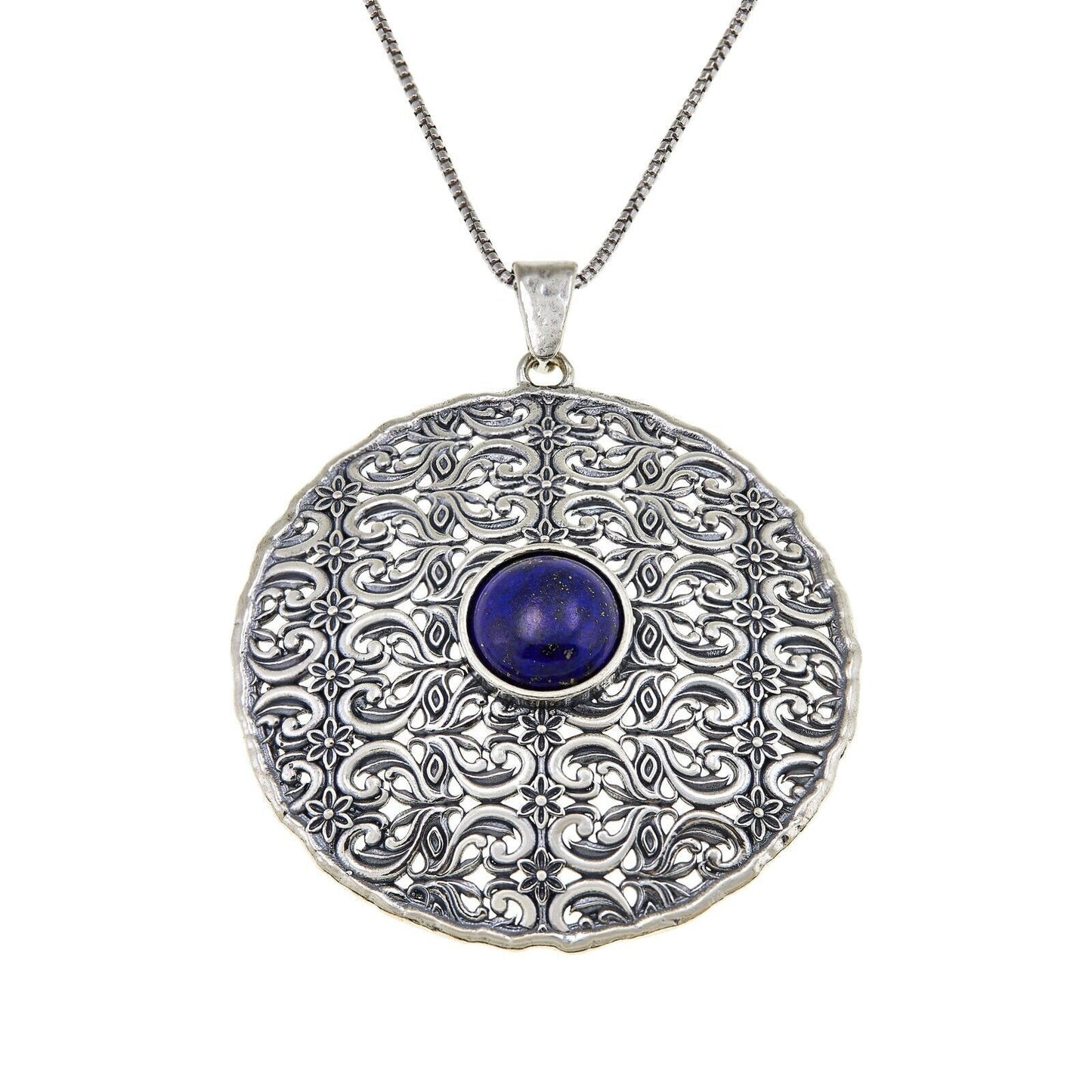 LiPaz Sterling Silver Lapis Circle Pendant with Chain. 24"