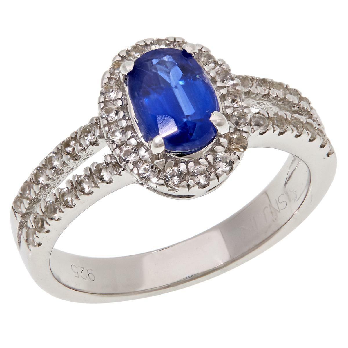 Colleen Lopez Sterling Silver Kyanite and White Zircon Halo Ring, Size 6