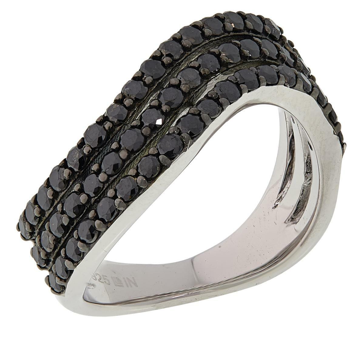 Colleen Lopez Sterling Silver 1ctw Black Colored Diamond Wavy Band Ring, Size 6 (363655724281)
