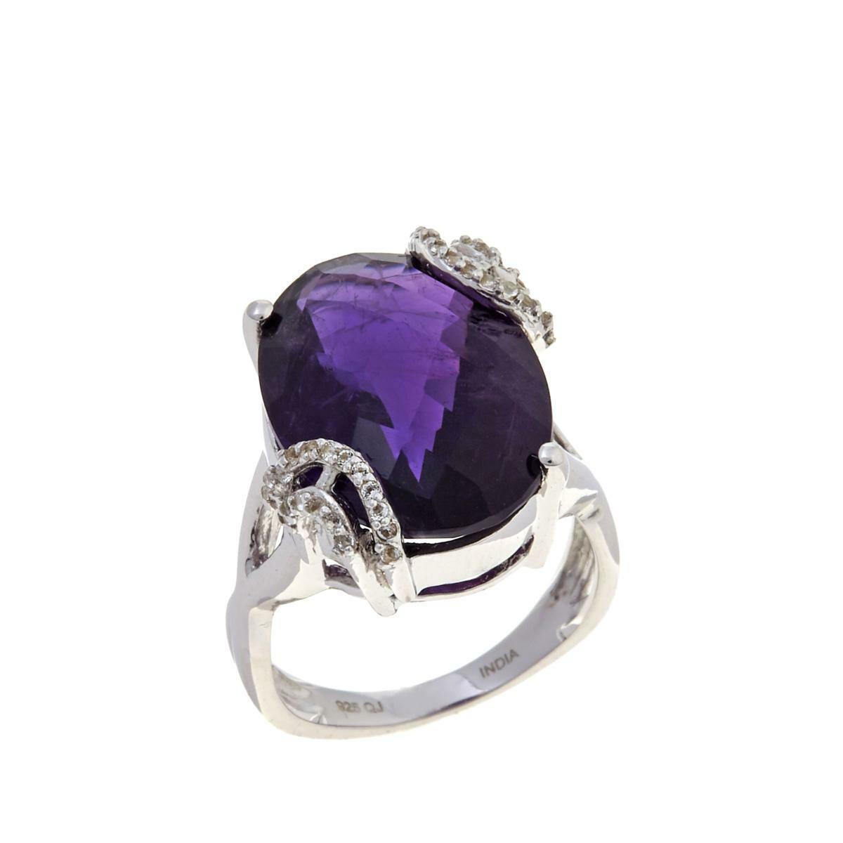 Colleen Lopez Amethyst Solitaire & White Topaz Sterling Silver Ring, Size 6