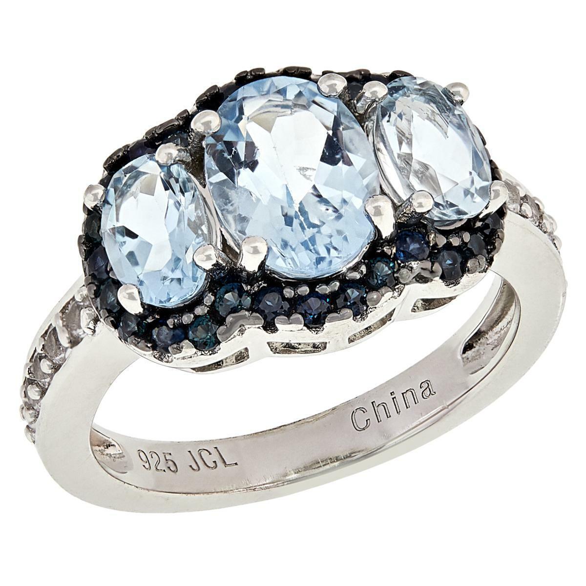 Colleen Lopez Sterling Silver Oval Sapphire, Aquamarine 3 Stone Ring, Size 7