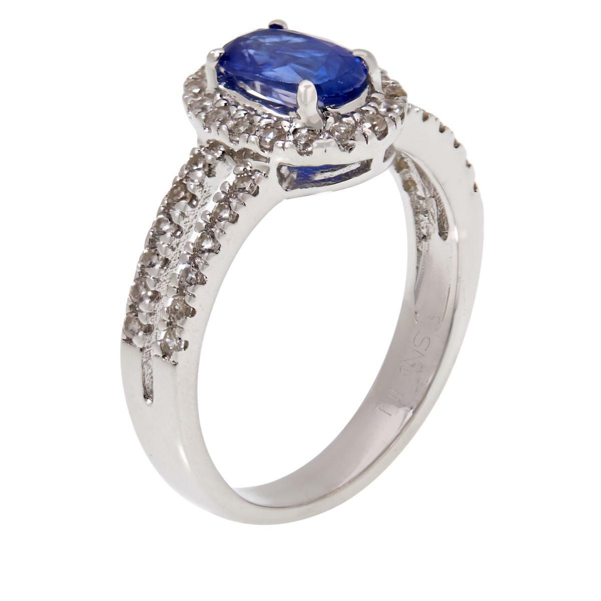 Colleen Lopez Sterling Silver Kyanite and White Zircon Halo Ring, Size 8