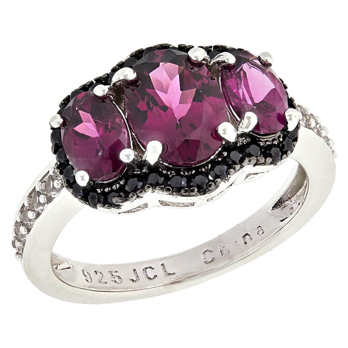 Colleen Lopez Sterling Silver Oval Purple Garnet Gemstone 3 Stone Ring, Size 6