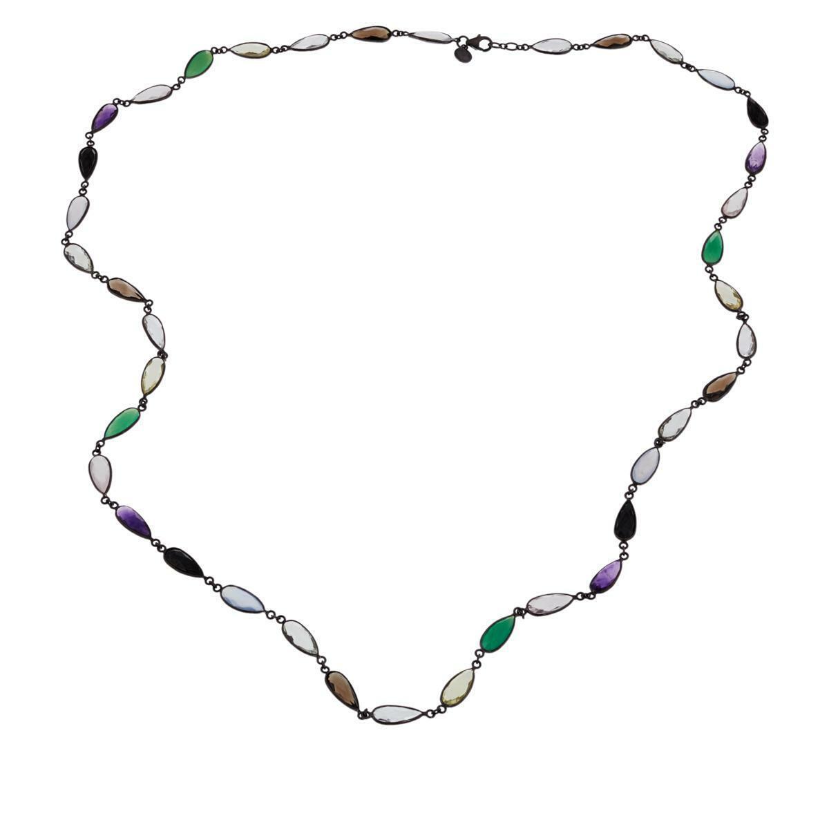 Colleen Lopez Sterling Silver Teardrop Multi-Gemstone 36-1/2" Necklace ~