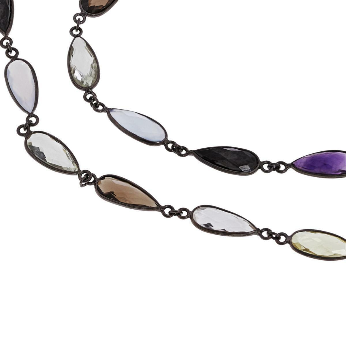 Colleen Lopez Sterling Silver Teardrop Multi-Gemstone 36-1/2" Necklace ~