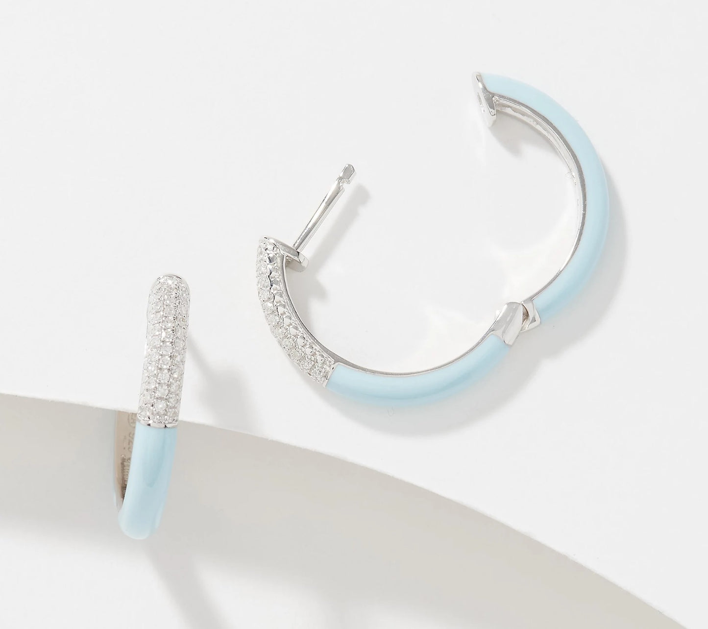 Affinity Sterling Silver Enamel Diamond Hoop Earrings, 0.15cttw, PASTAL BLUE